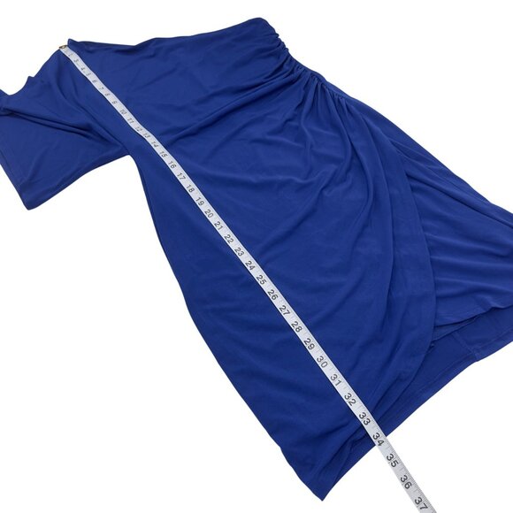 En Focus Studio Women Asymmetrical Blue Draped Mini Dress Size 6 One Sleeve - Picture 5 of 9